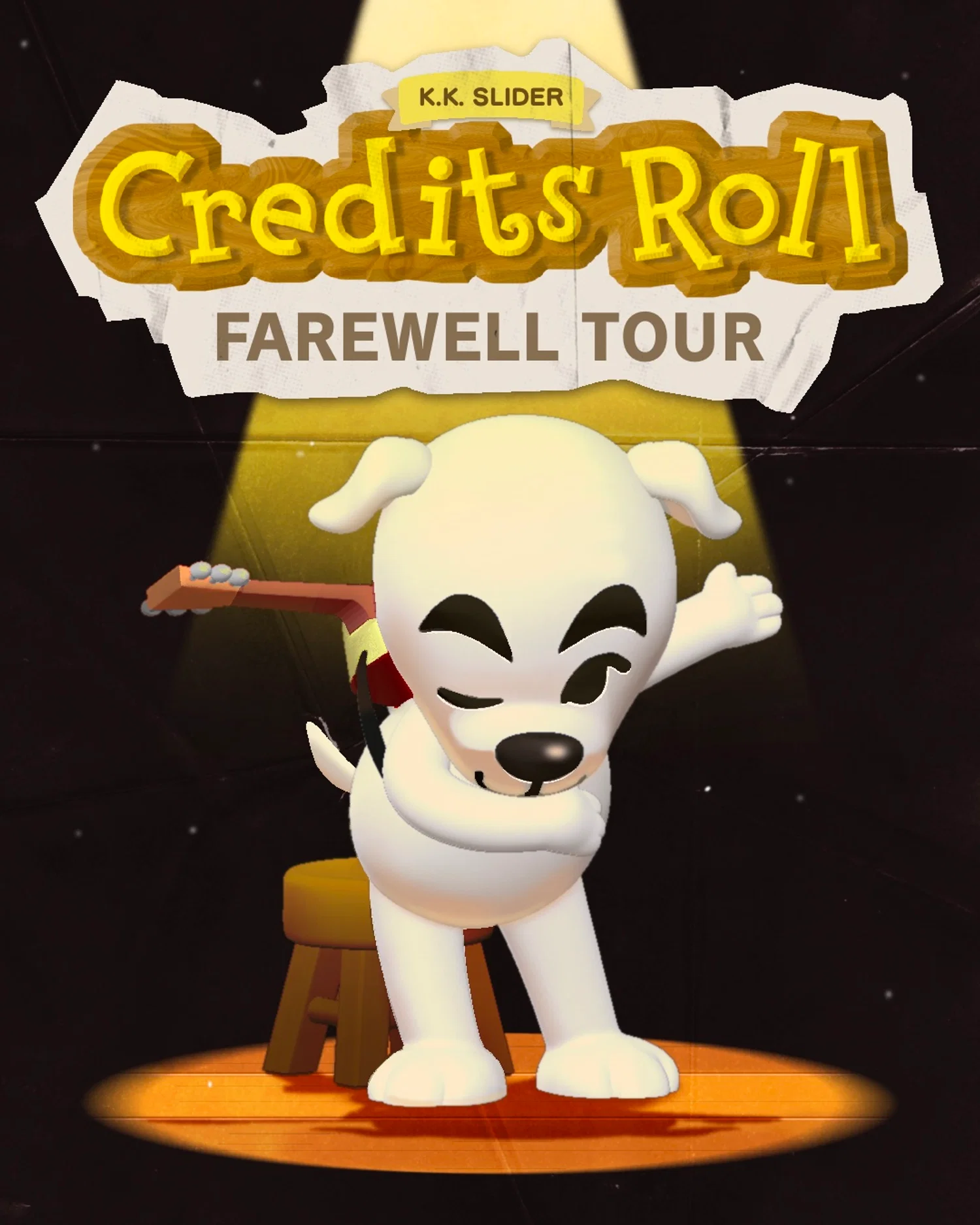 A hypothetical farewell concert poster featuring K.K. Slider from Animal Crossing.