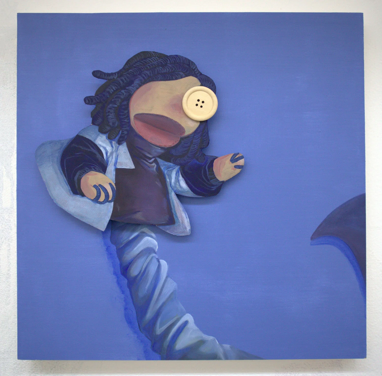 Let’s have a talk 2023 Wood button, Oil paints on cardboard and art panel 24”x24”