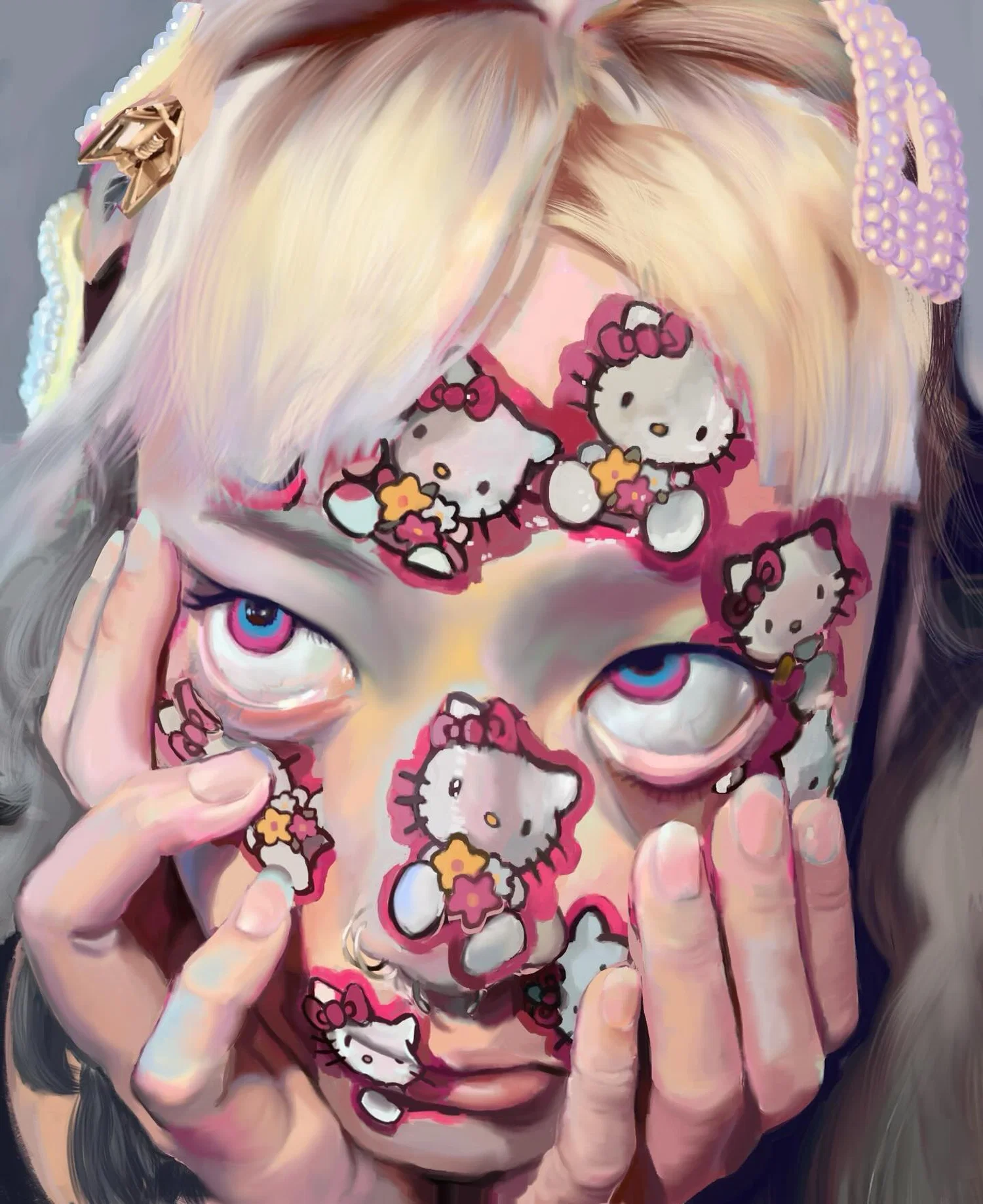 Digital Illustration of woman's face covered in stickers