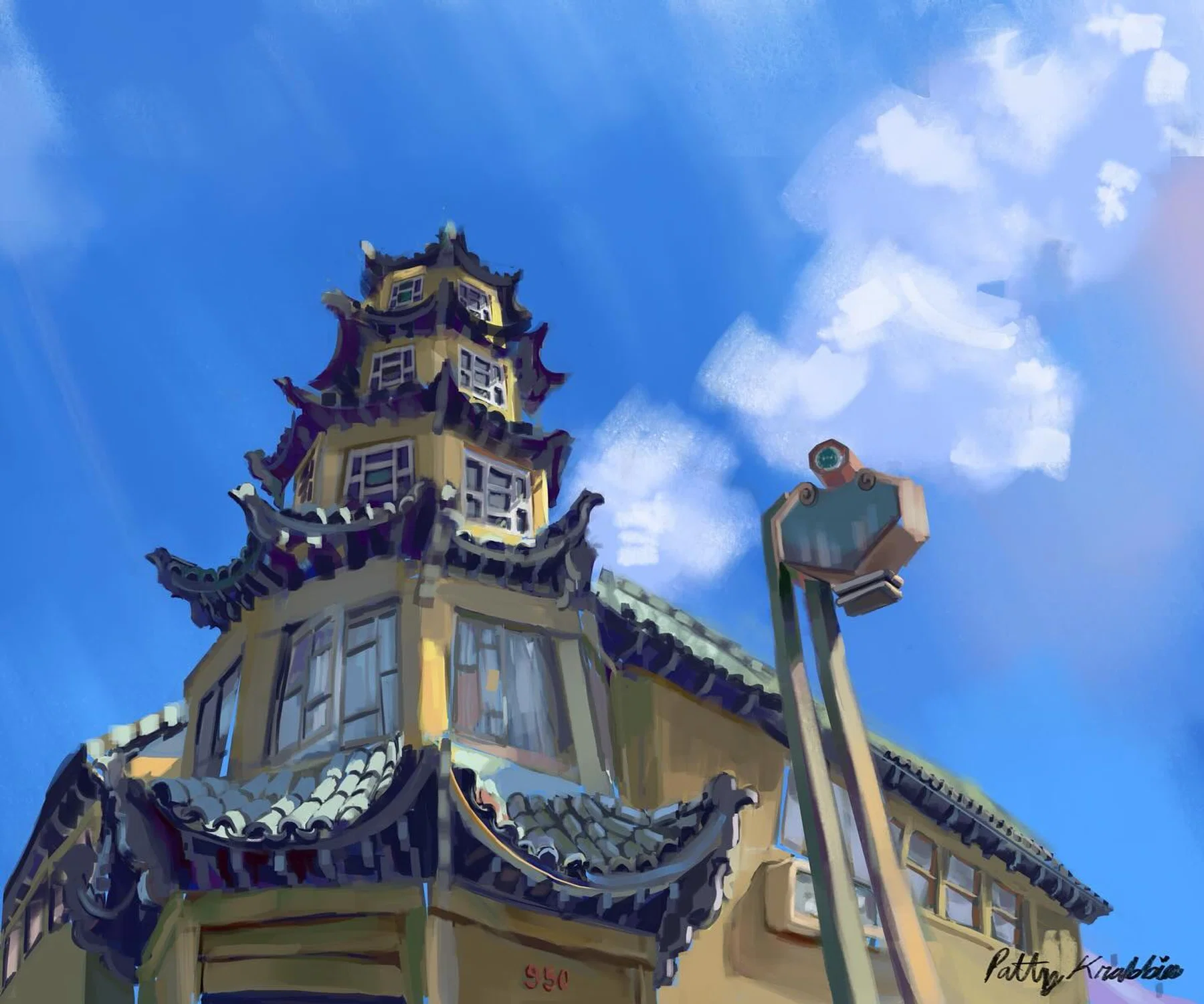 Digital illustration of building in Chinatown