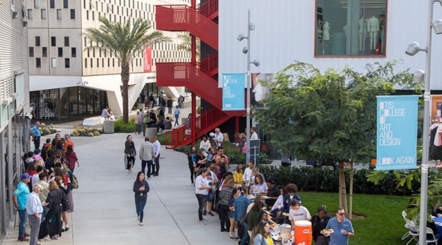 Visitors explore the Commons at Otis College of Art and Design