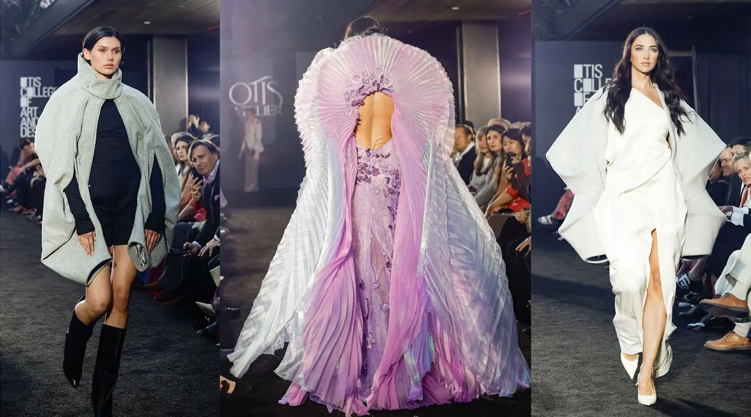 (From left): Runway looks from mentor projects with AGOLDE; Julie de Libran and Vanessa Khattar (sponsored by West Coast Exports); and Zaid Affas. Photographs by Stefanie Keenan/Otis College of Art and Design.