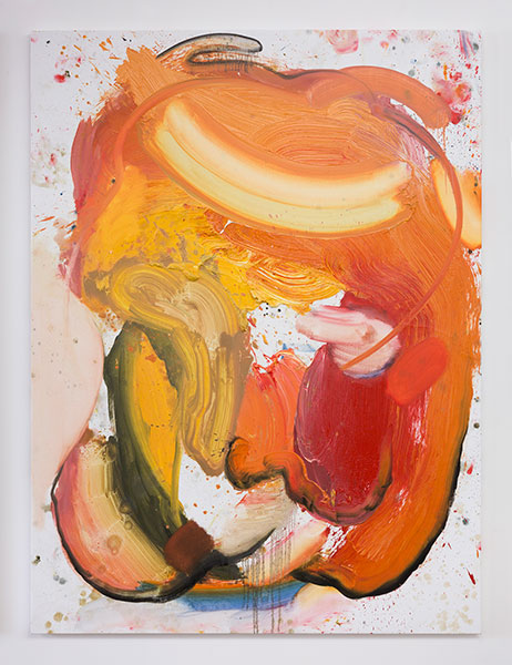 Work by artist Andy Woll featuring broad paint strokes of oranges and yellows