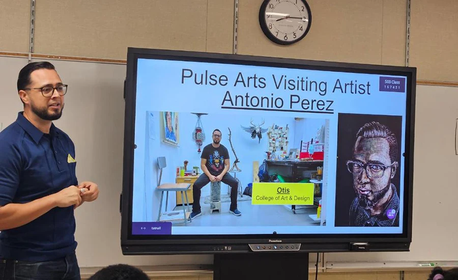 Through his internship with Pulse Arts, Perez worked with underserved youth on creative projects.