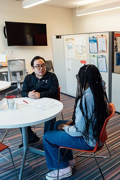 career services member assisting student