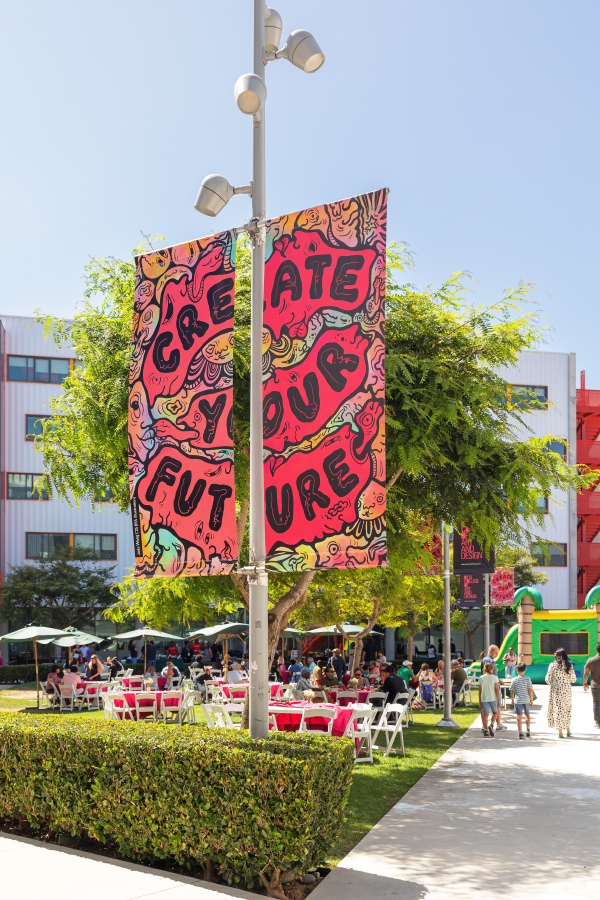 Pole banner on Otis College main campus