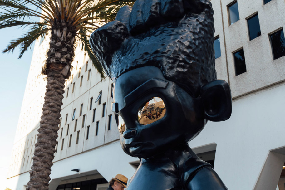 JosephBrandon, "Be Immense," Lil Joe with the Liberation Fro, 2024, installation view. Photograph by Danielle Vega/Otis College of Art and Design. 