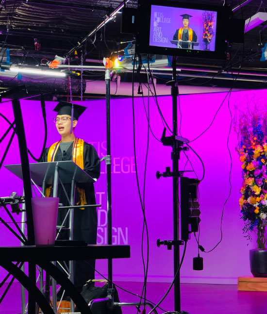Khang Nguyen records his 2021 Valedictorian speech for a virtual commencement ceremony held during COVID quarantines.