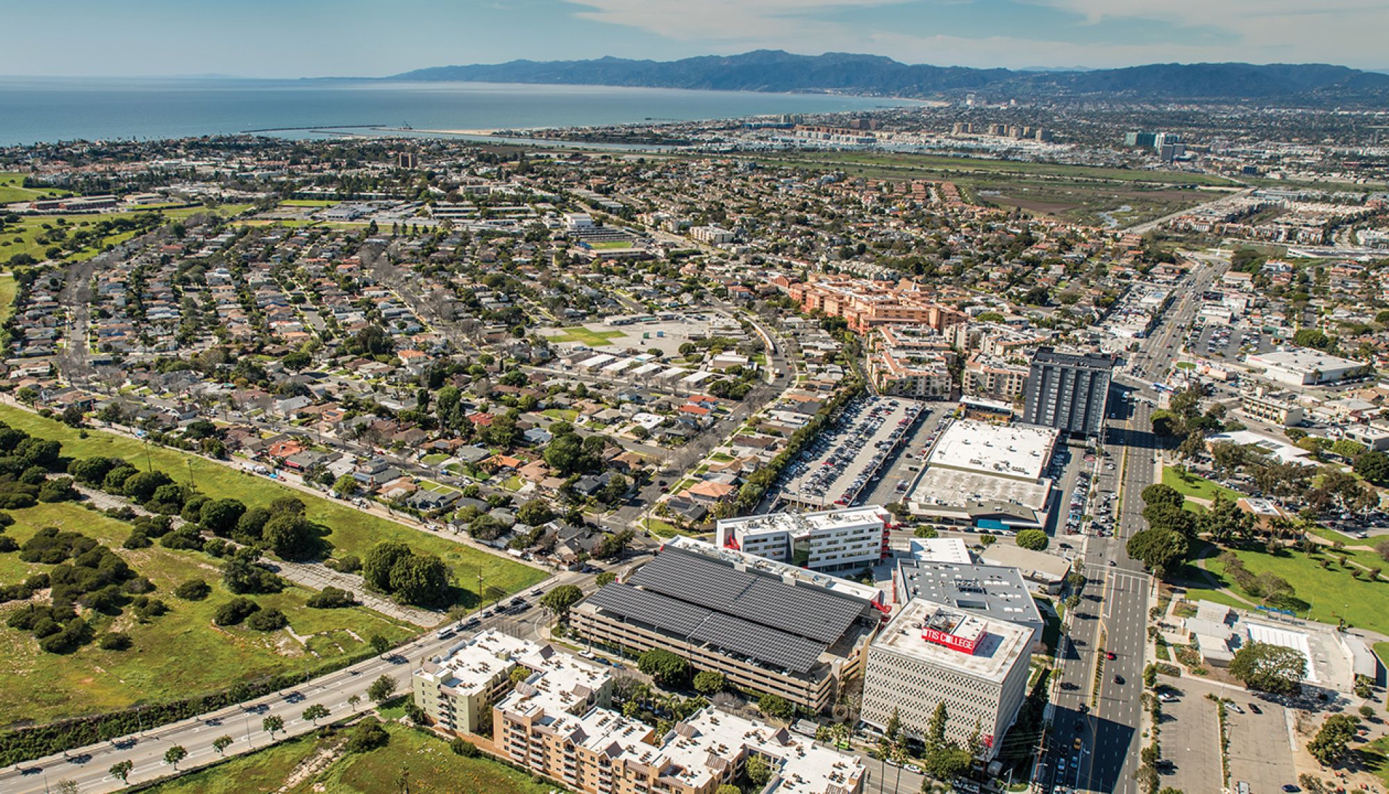 Aerial view of Otis College's Goldsmith campus in Westchester