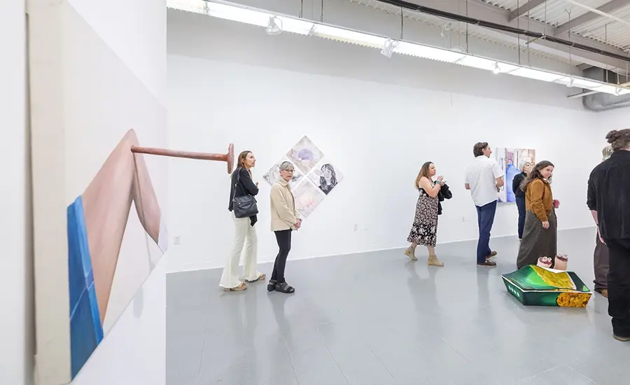 Attendees view the BFA Fine Arts galleries at the annual O-Launch Exhibition weekend.