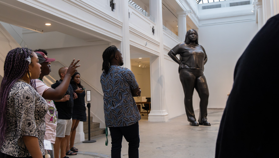 Students tour the Thomas J Price exhibition at the Hauser & Wirth gallery in L.A.’s arts district during a field trip as part of last year’s BCI. 