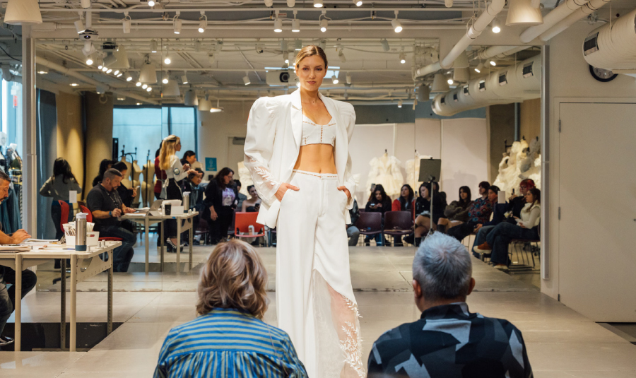 Otis College Fashion Design junior Cariah Claridad transformed a Maggie Sottero wedding dress into a bridal suit. Photograph by Danielle Vega/Otis College of Art and Design.