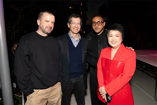 Otis College fashion mentor Marcus Clayton, president Charles Hirschhorn, Board of Trustee member Leonardo Lawson (also a fashion mentor), and Fashion Design Chair Jill Zeleznik