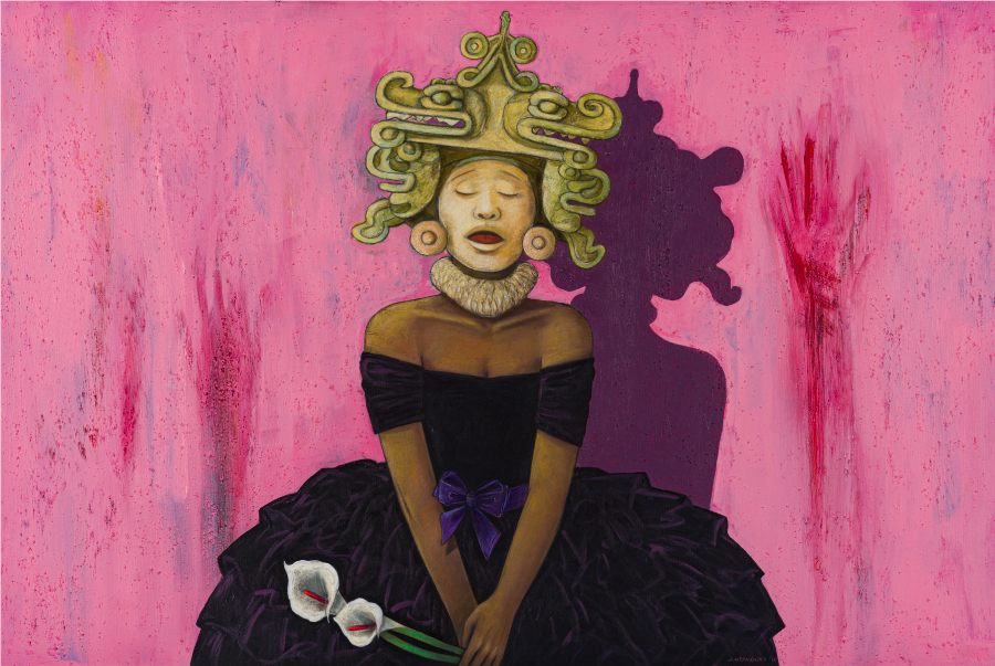 Judithe Hernández, Juárez Quinceañera, 2017 (pastel mixed media on canvas, 40 by 60 inches)