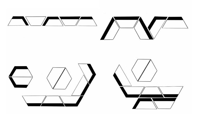 Overhead drawing of "Hive" sectional seating arrangement for Jonathan Louis