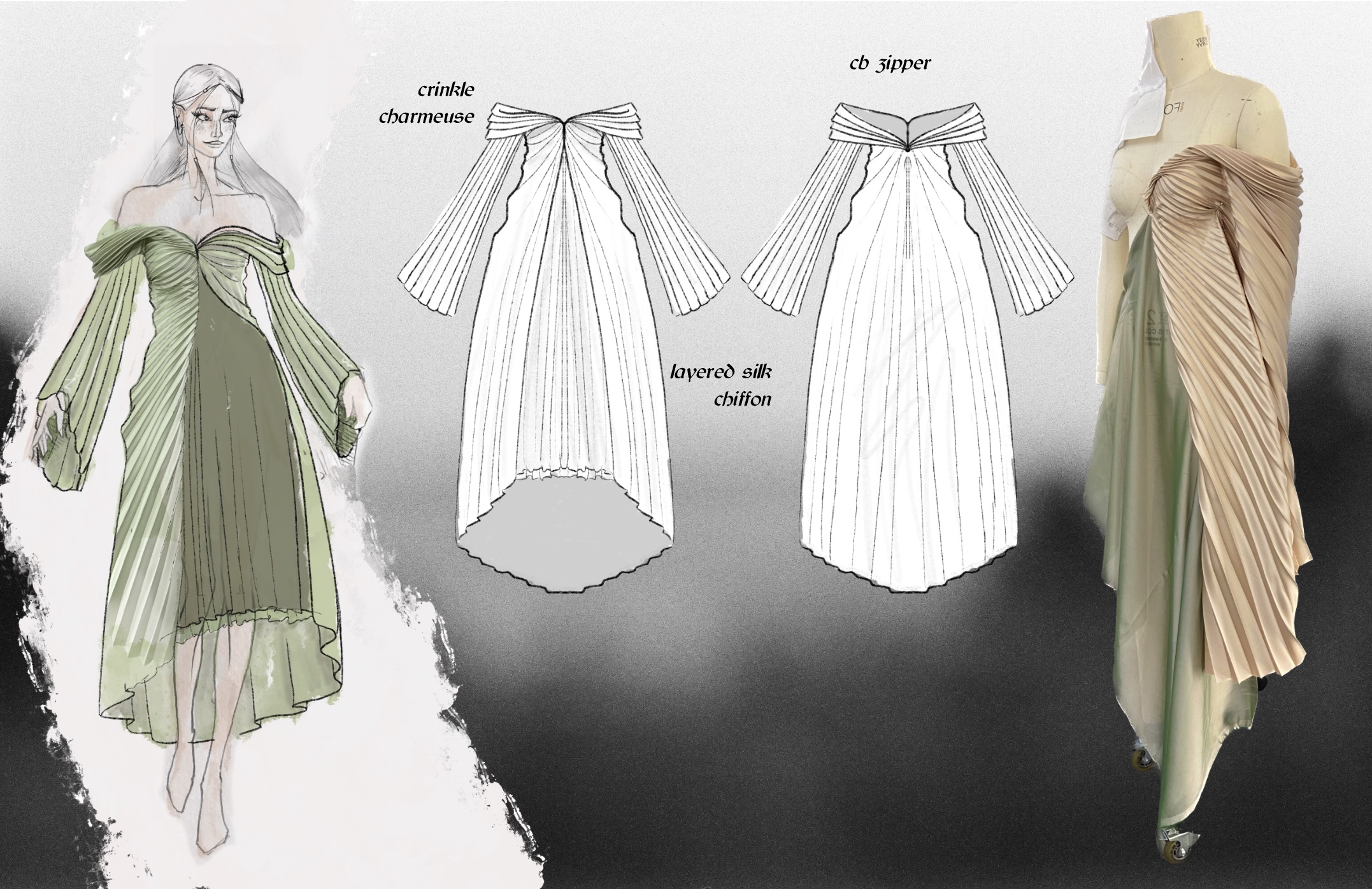 Tine Ghealáin Illustration & Flat: Pleated Silk Dress
