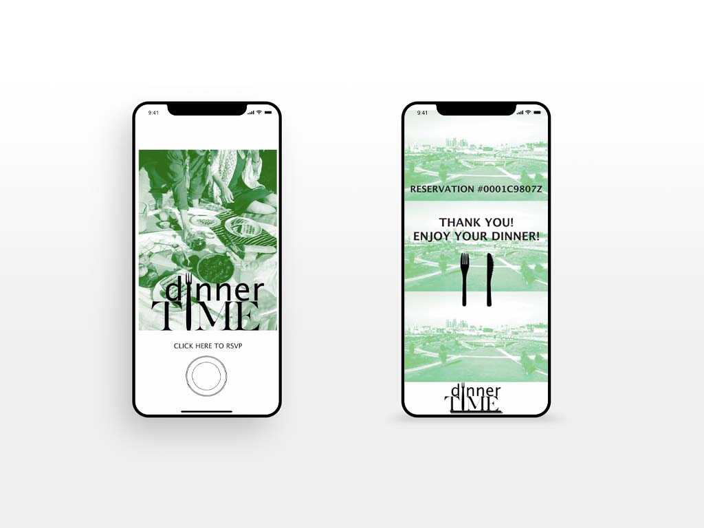 A mocked up app for the food event Dinner Time. 