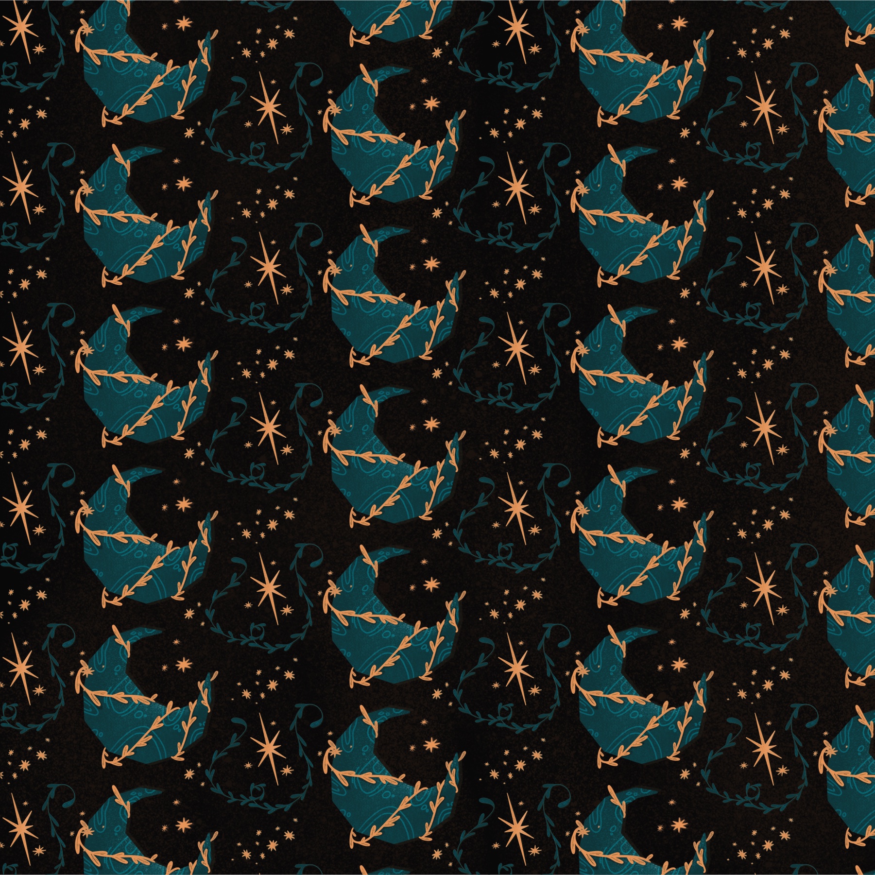 Moon Pattern in black, gold and blue colors