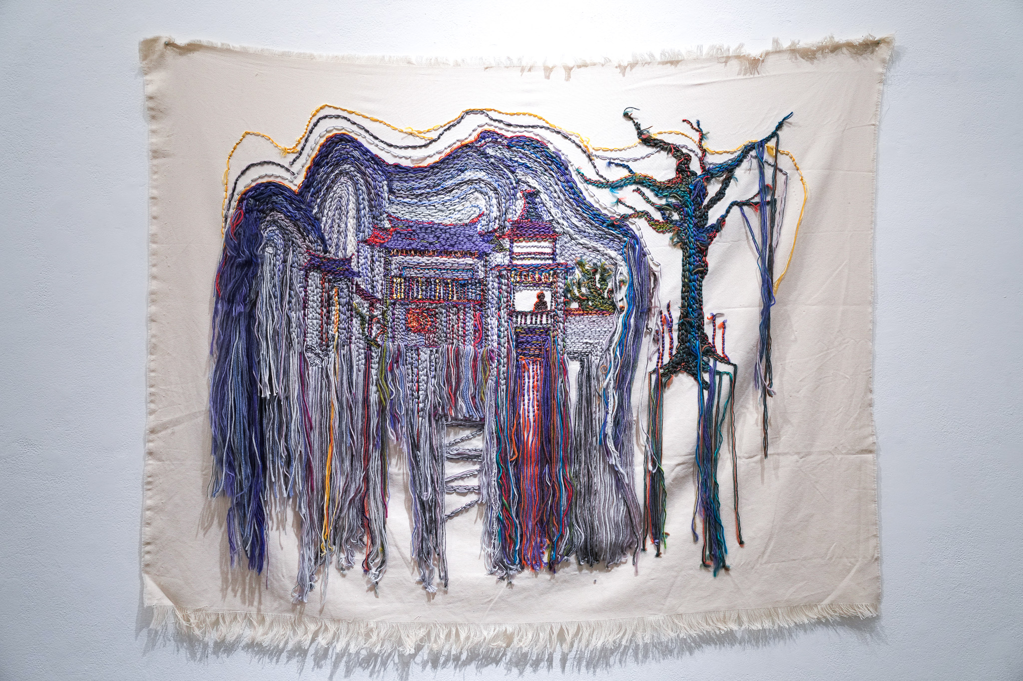 The Abode of Deity, Yarn on Canvas, Yarn Artwork, punch needle art