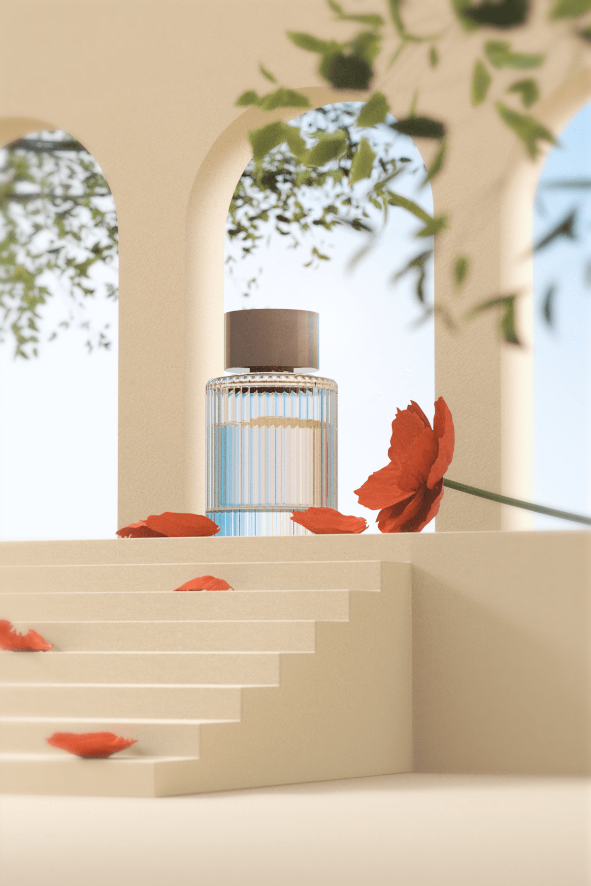 perfume bottle with poppy flower