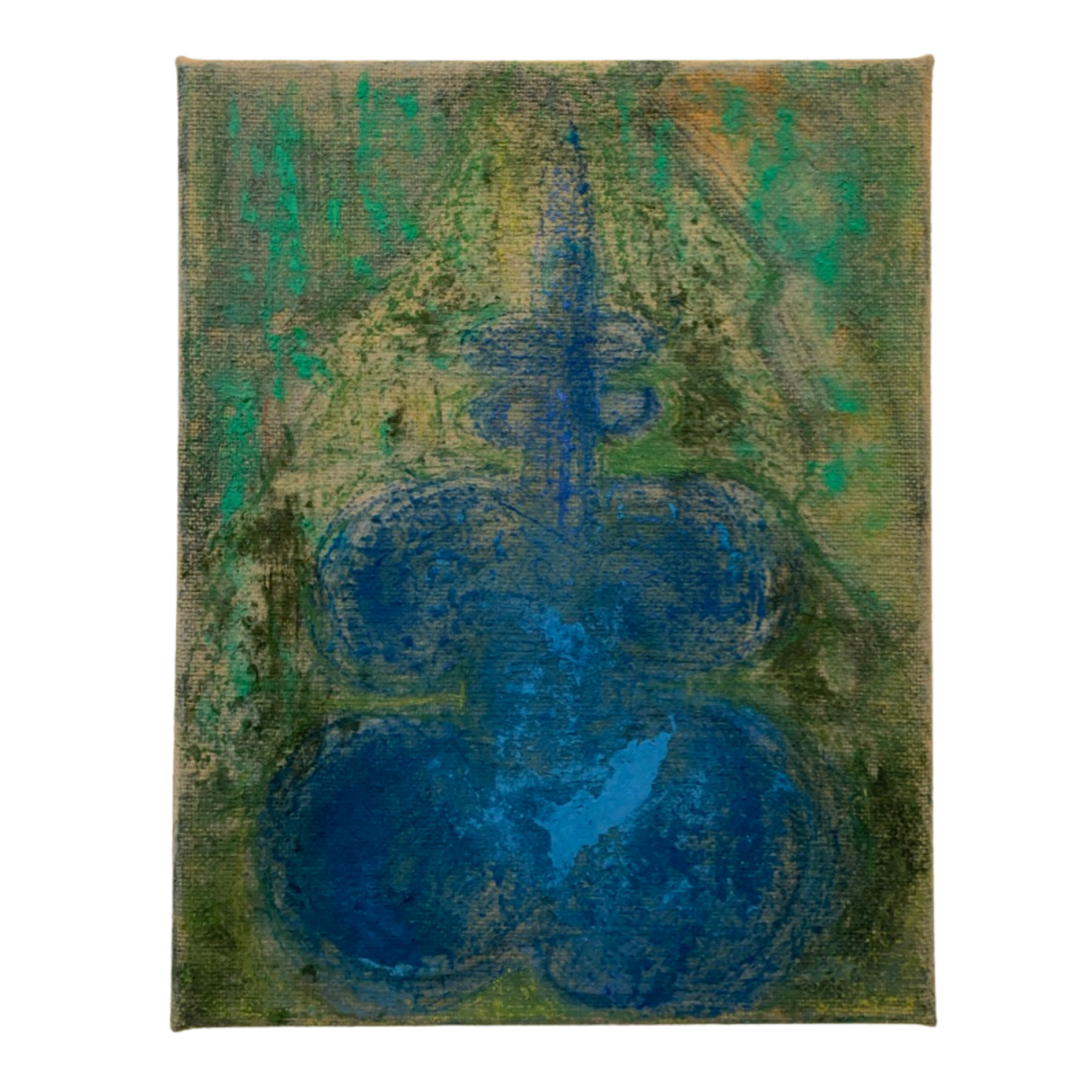 green and blue raw pigment painting on burlap