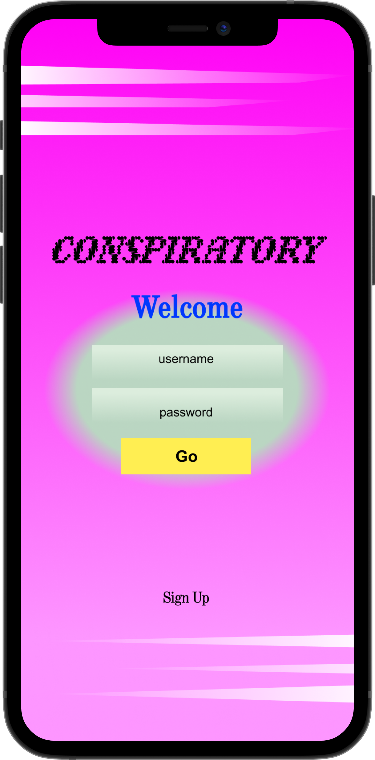 Conspiratory Mobile App Home Page