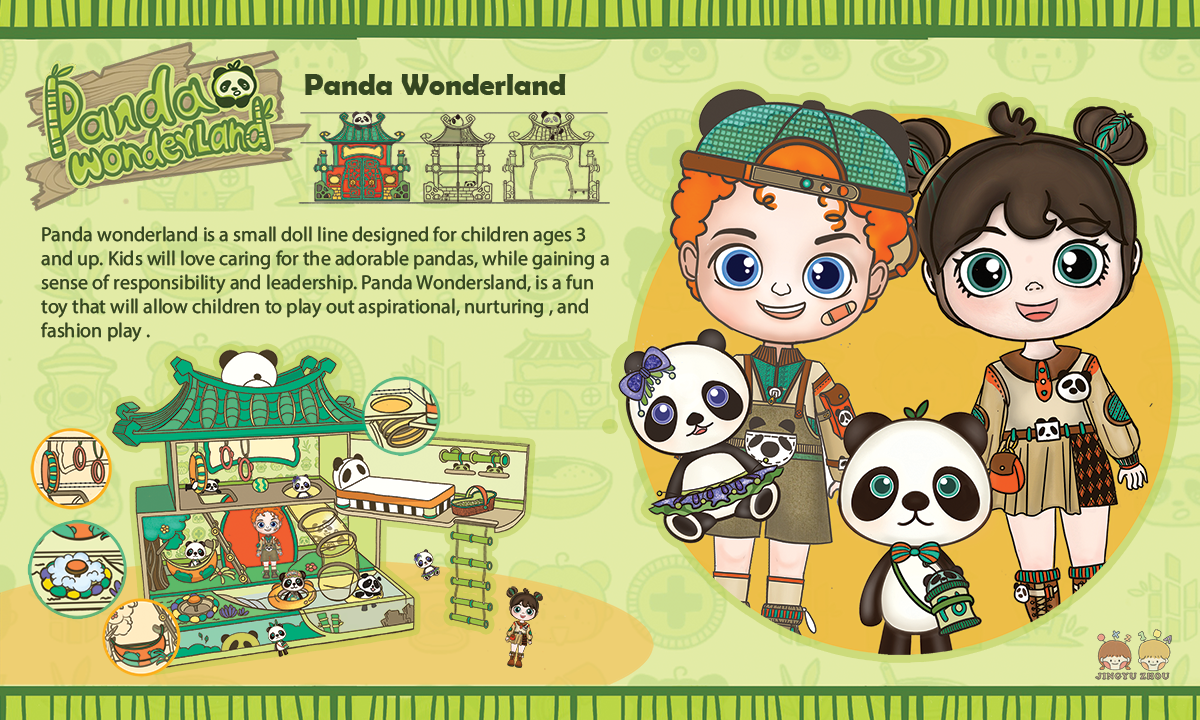 Panda wonderland is a small doll line designed for children ages 3 and up. Kids will love caring for the adorable pandas, while gaining a sense of responsibility and leadership. Panda Wondersland, is a fun toy that will allow children to play out aspirational, nurturing , and fashion play .
