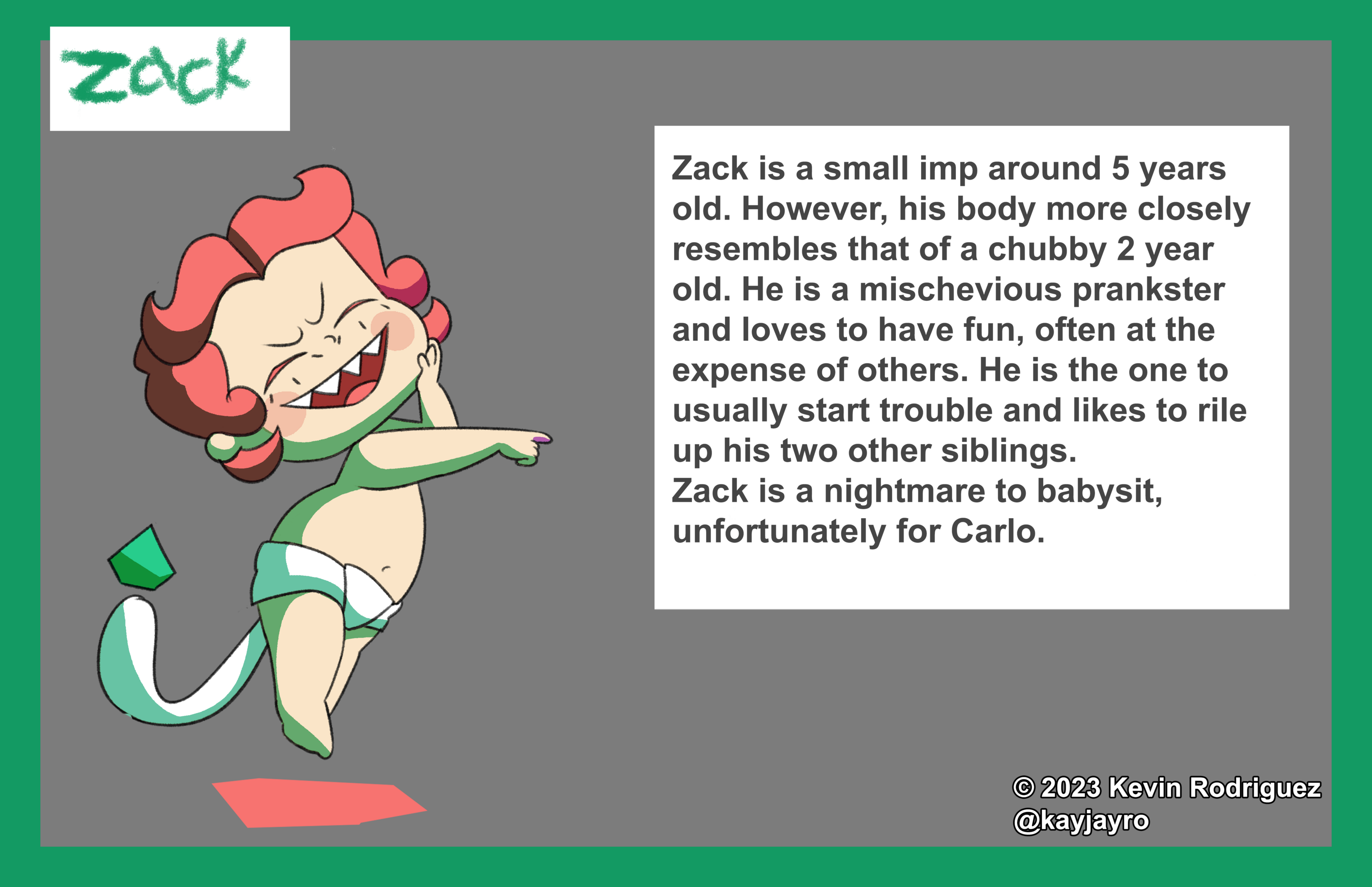 A page describing the character Zack