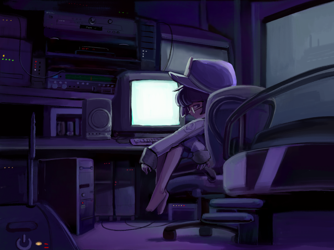 Girl siting at a monitor
