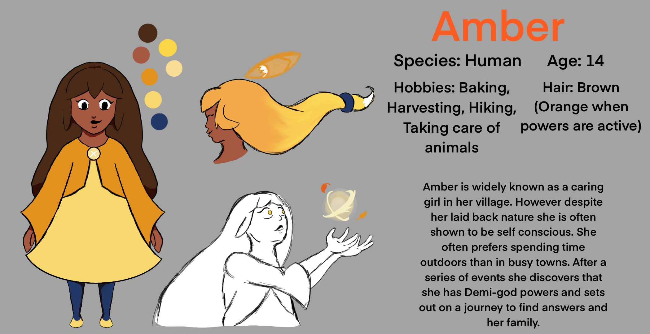 A character page giving a brief description of Amber's appearance and backstory.