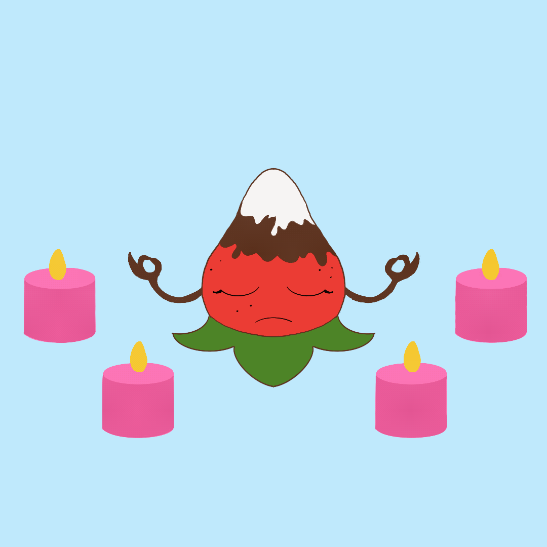 A GIF created as part of a digital stickers set. This strawberry character is deep in meditation.