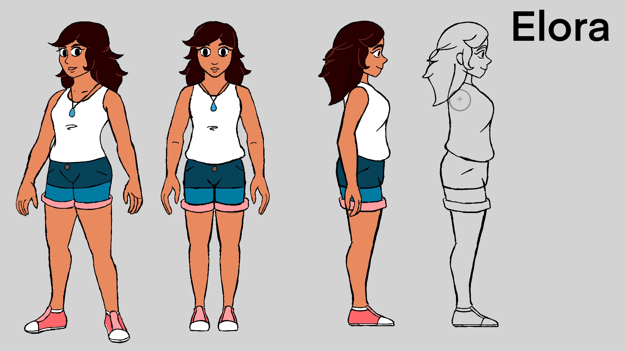 A character turnaround sheet. This character is the protagonist of a pitched animated series, Marine,