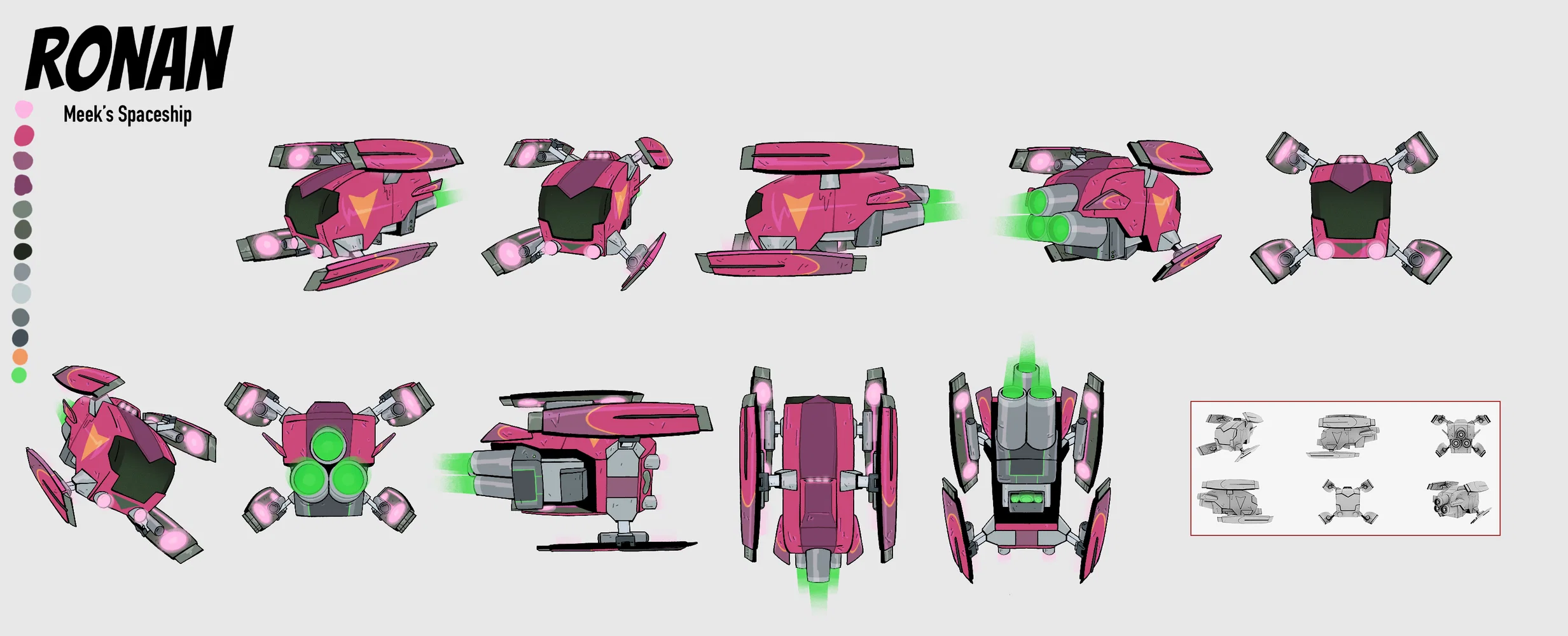 The design of a characters' spaceship.