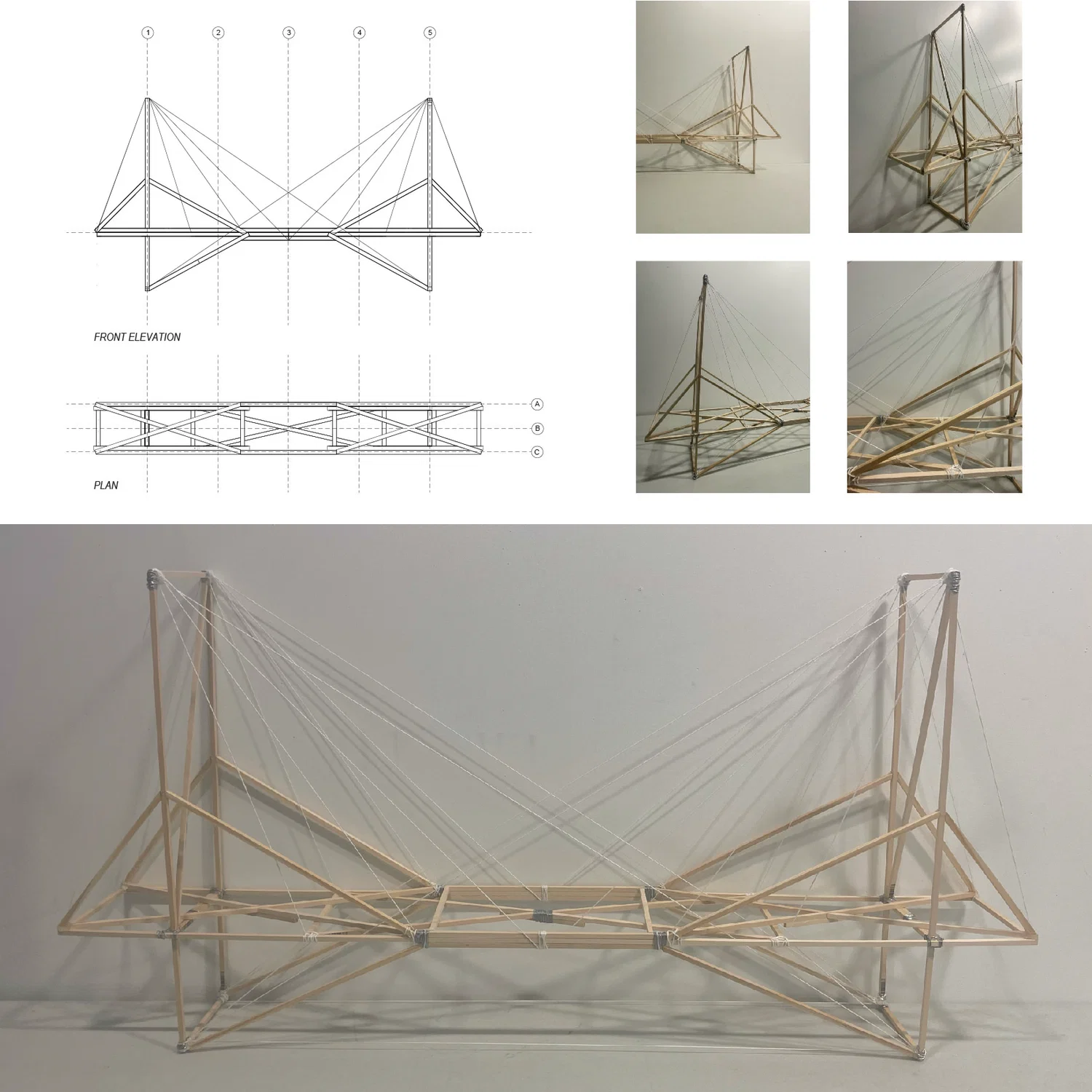 Bridge, Tension Structure. Modeled out of wooden sticks and tension strings.