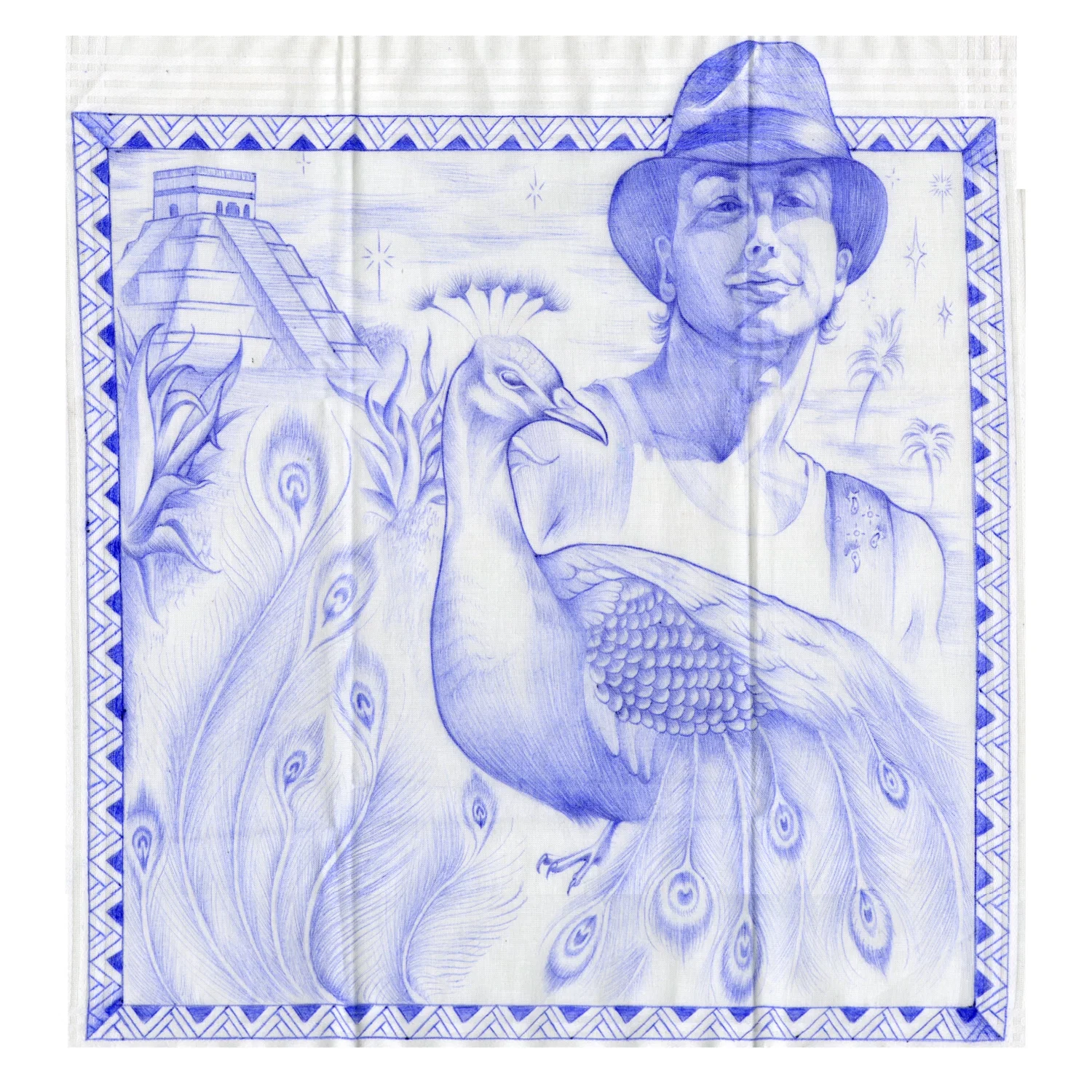 A depiction of chicanoism through the lens or pen on handkerchief 