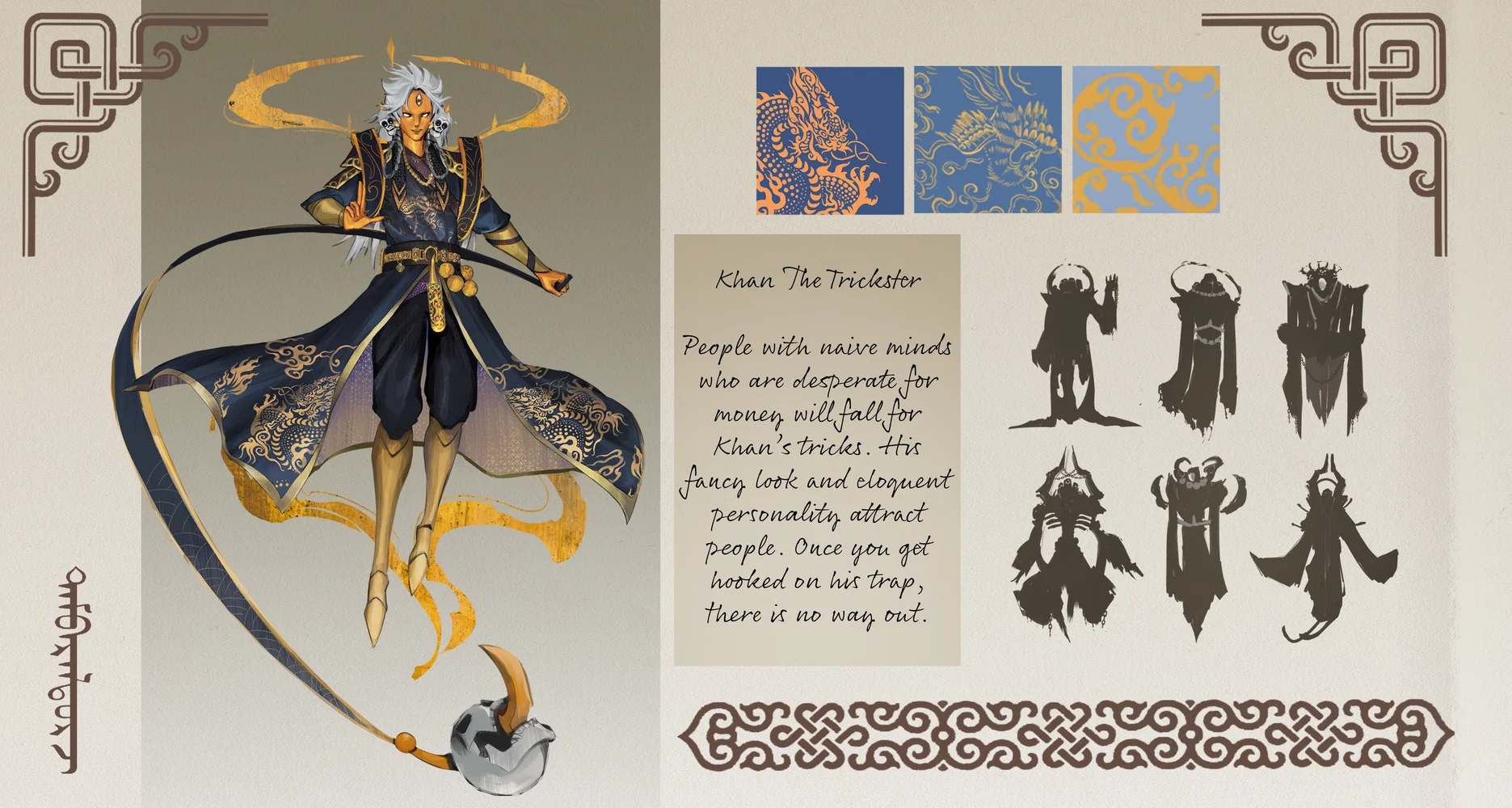 Character Design of an evil god who targets people desperate for wealth.