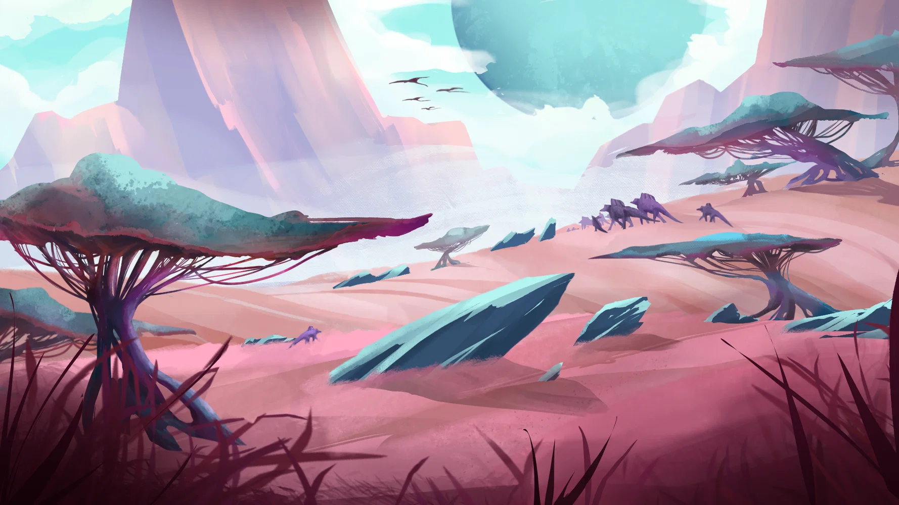 Environment illustration of an alien landscape