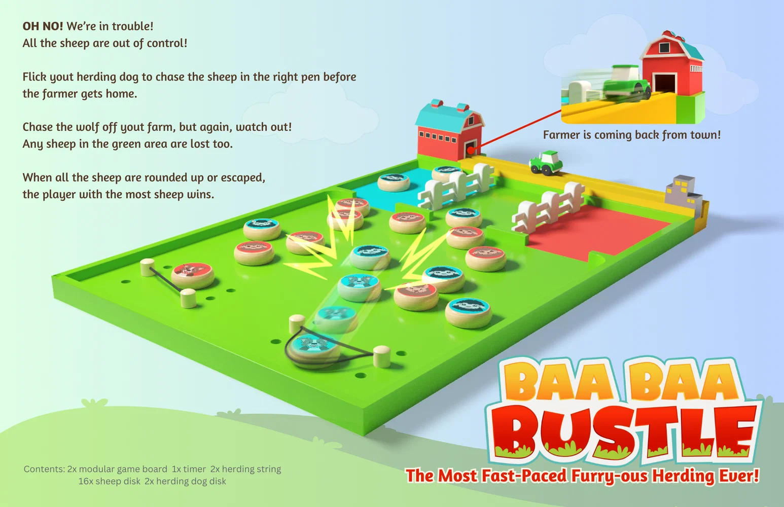 Baa Baa Bustle (2024). Sponsored by University Games, Kyla Kwon presents the motor skill based family game for ages 5-12 who are looking for the most bustling herding ever!