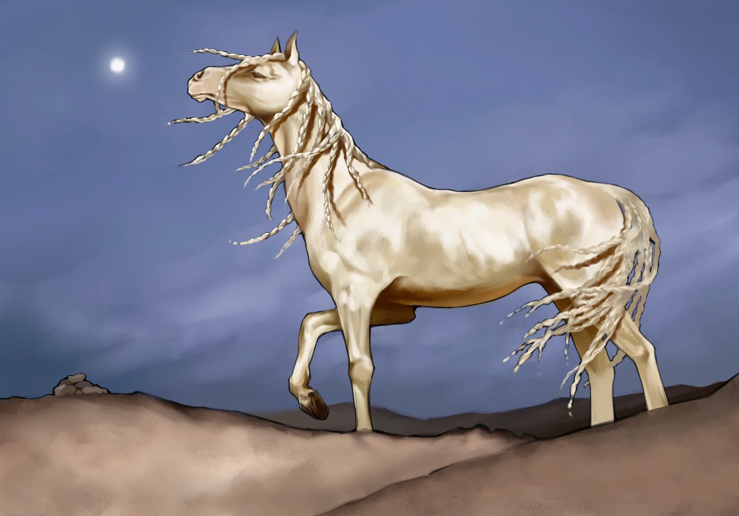 An illustration of my favorite horse breed, the Akhal Teke.