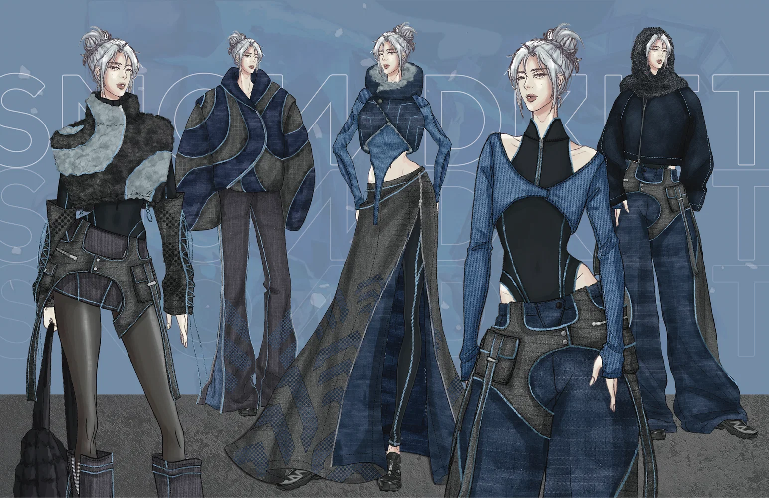 Illustration line up for RTW collection based off of game character.