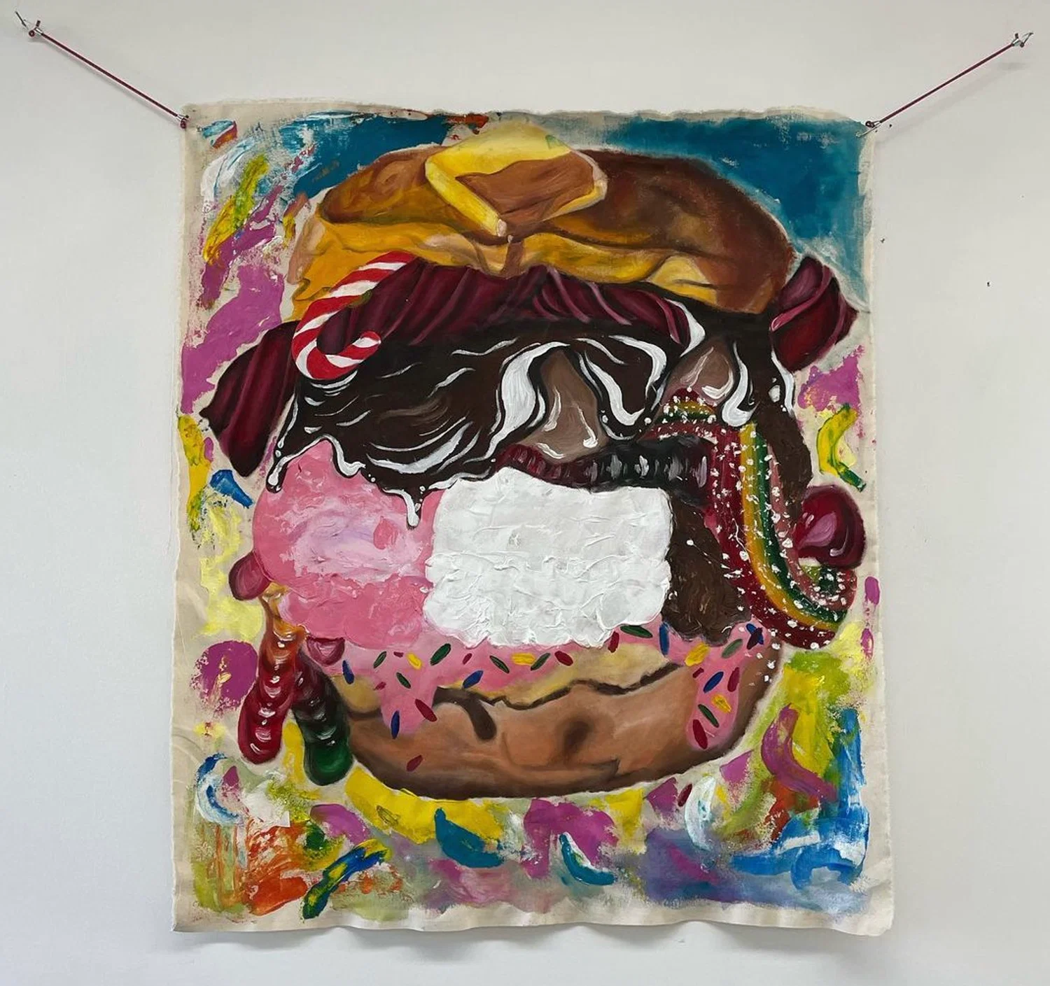Sweetsburger Combo #3 | Acrylic and glass bead gel on canvas | 40 x 46 1/2 in. | 2023
