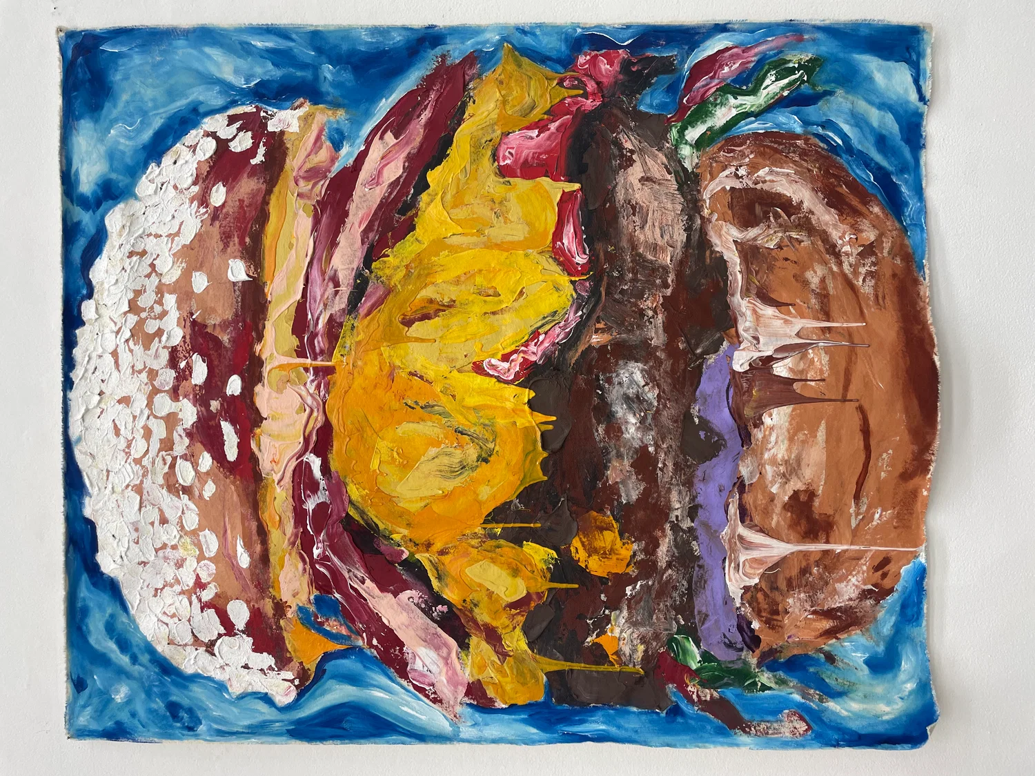 Krabby Patty Combo #24 | Acrylic, glass bead gel, clear tar gel, and soft molding paste on canvas | 48 x 60 in.| 2024