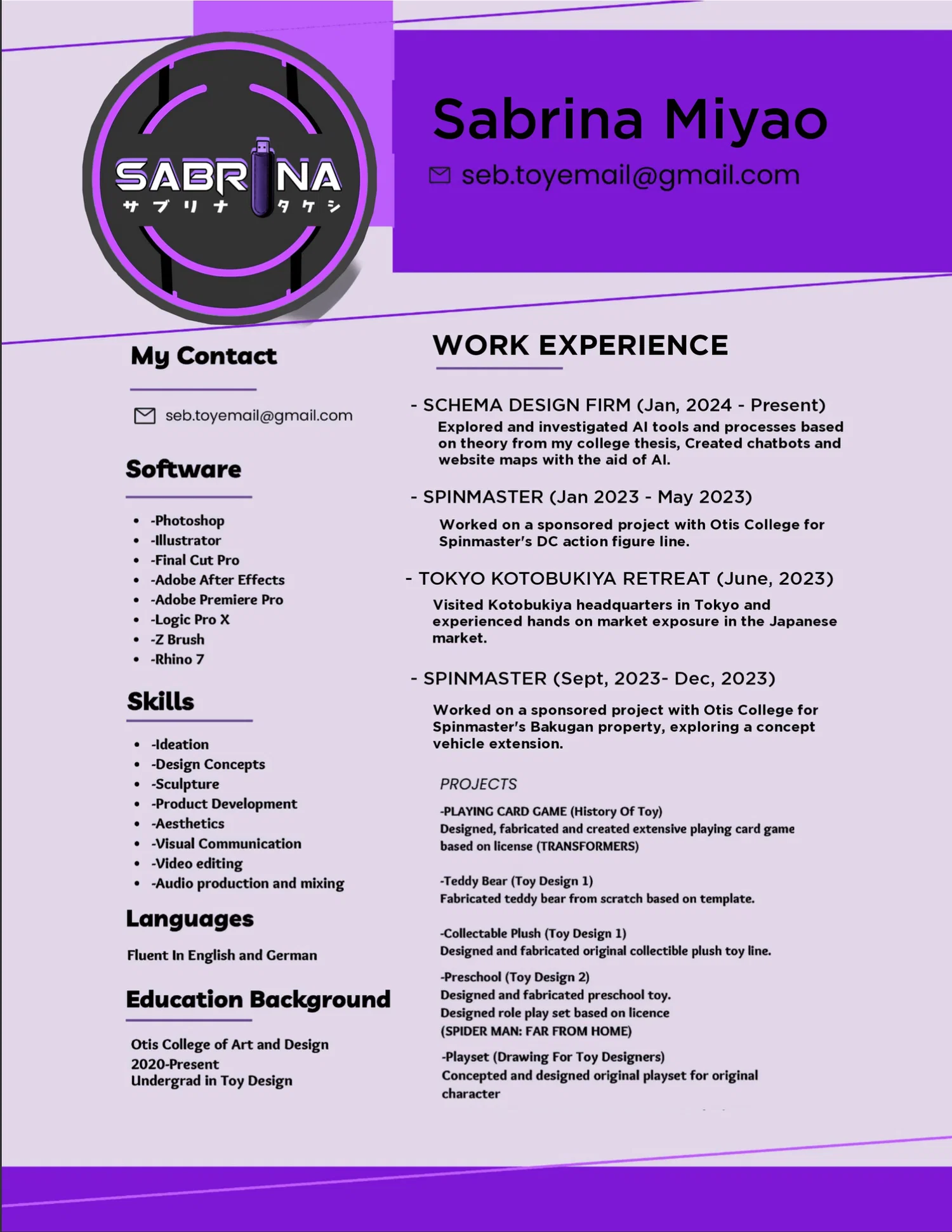 a resume of work in design