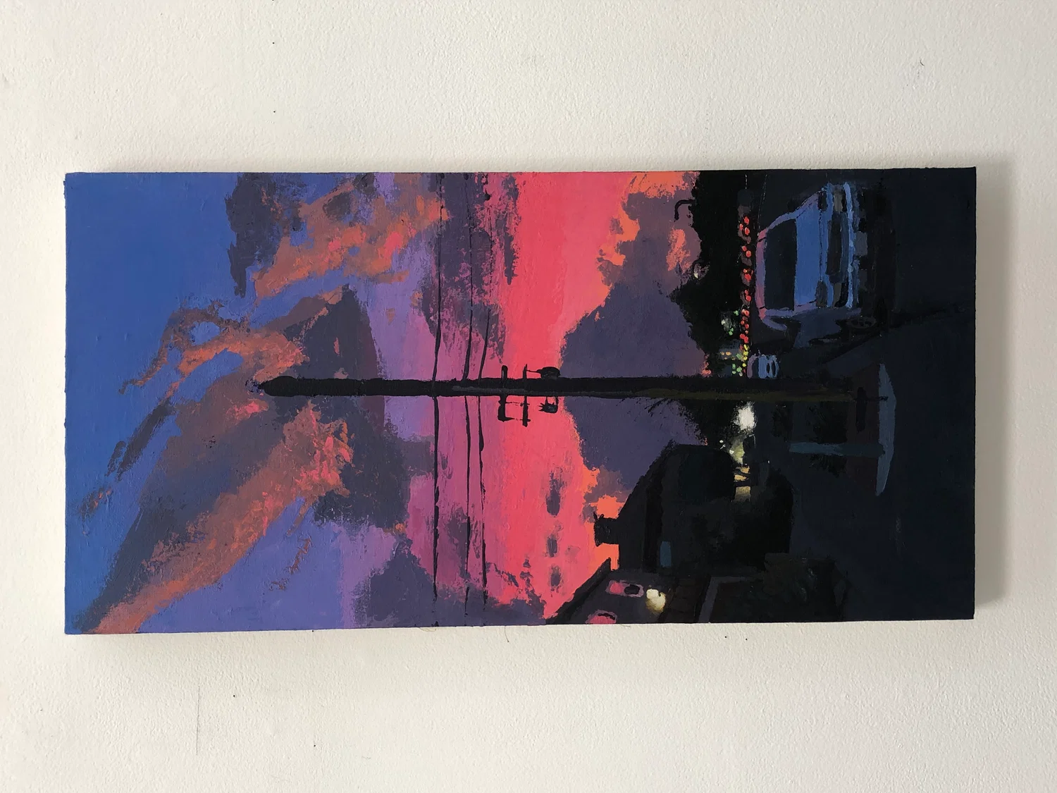 Saul Lopez Hernandez, Sunset from Home, 2024, Acrylic on Canvas, 18 inches x 36 inches x 1 inch