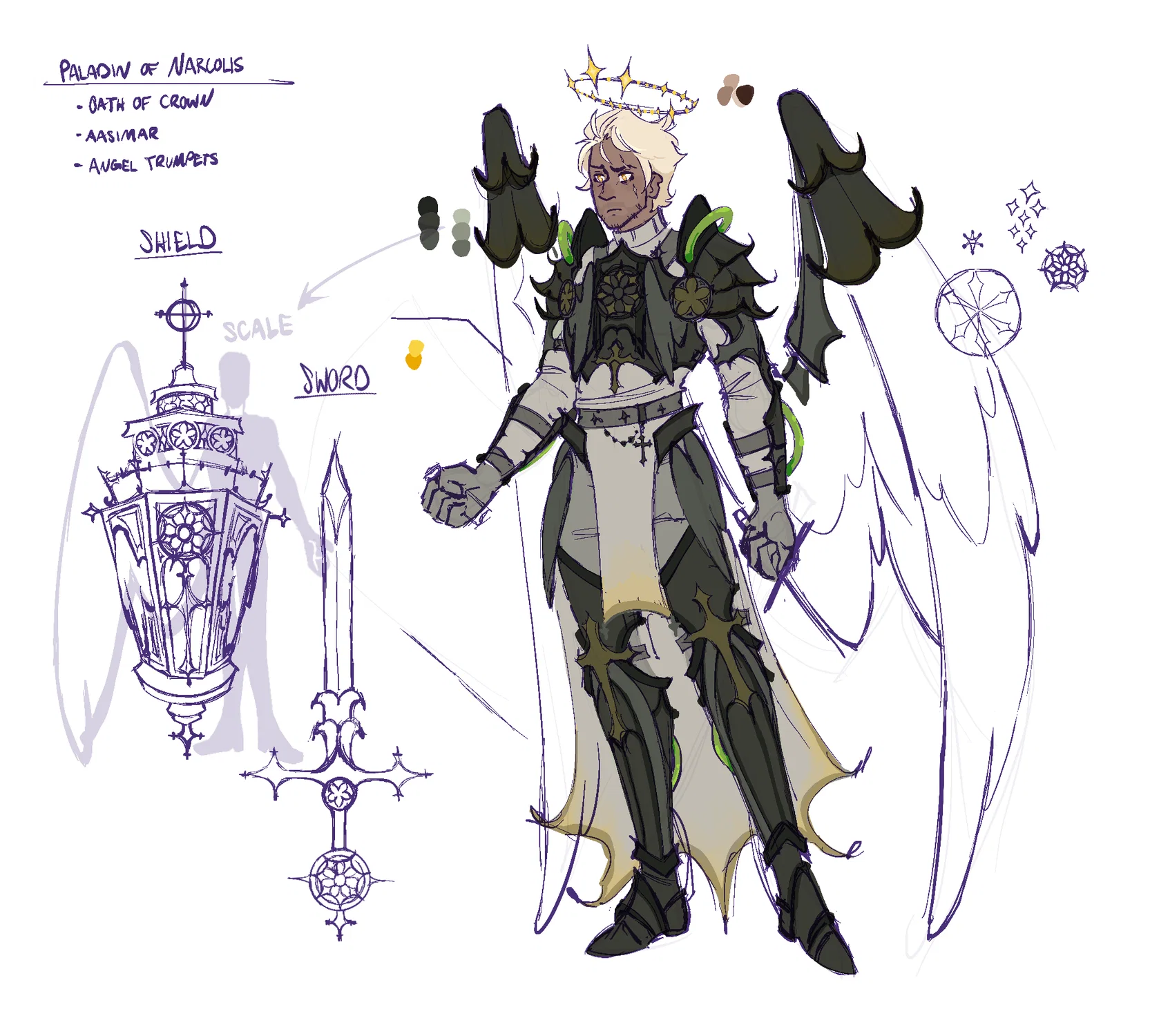 Angel paladin character design concept.