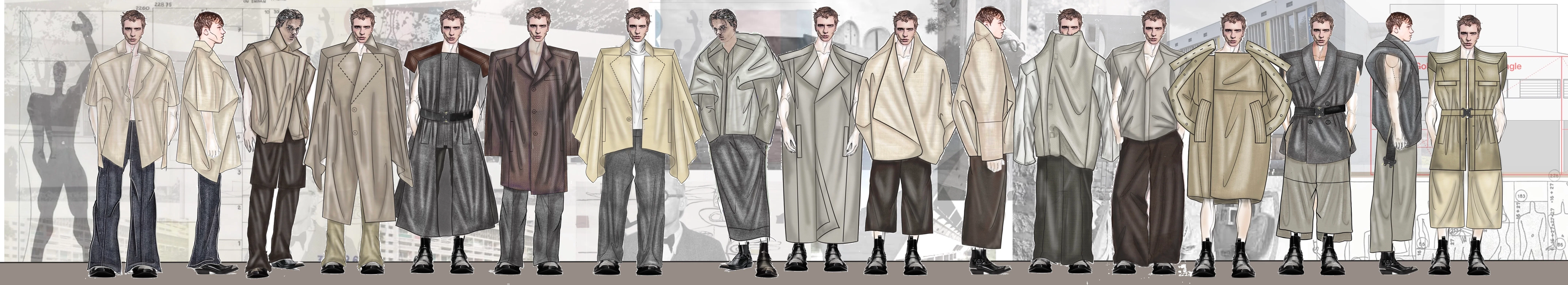 Agolde design project: Design a collection of elevated modern sportswear inspired by the forms of an artist chosen from the pre-designated list. Students should focus on capturingsublime forms inspired by the aesthetic and philosophy of their chosen artist with particular emphasis on the research and development of creative ideas.