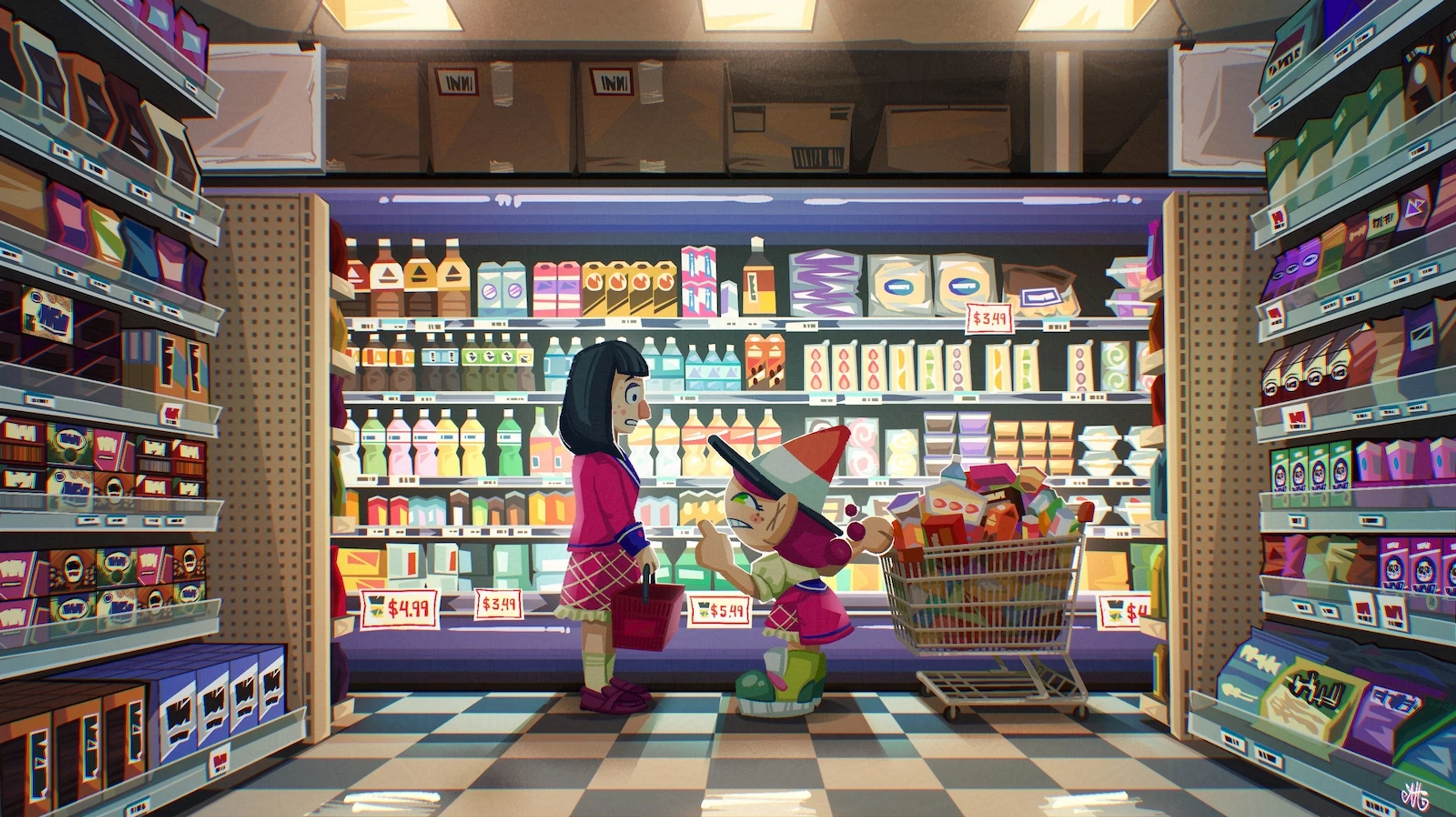 Two girls in a convenience store late at night