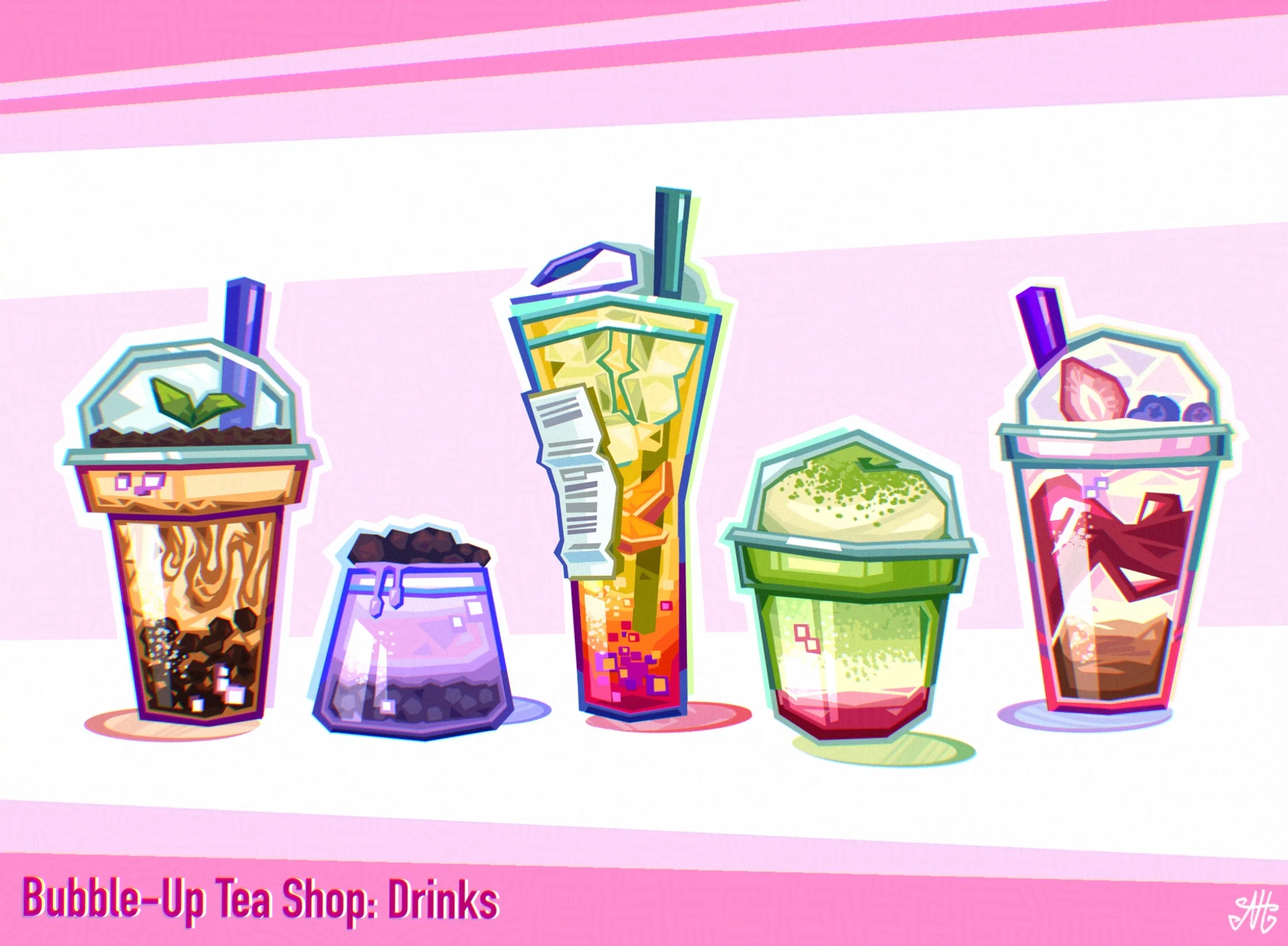 Prop sheet of items in a boba drinks