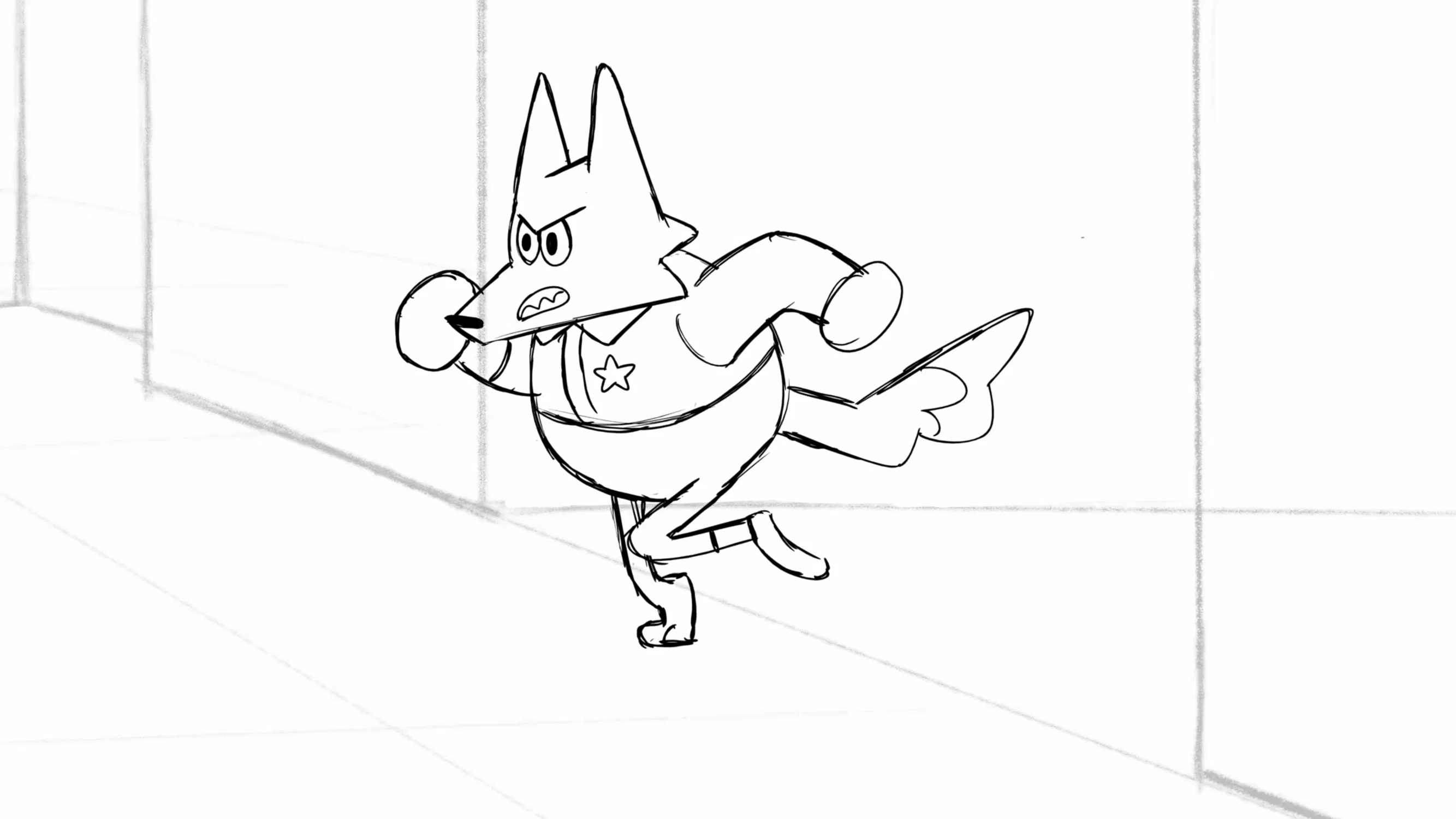 A round wolf policeman trips and falls