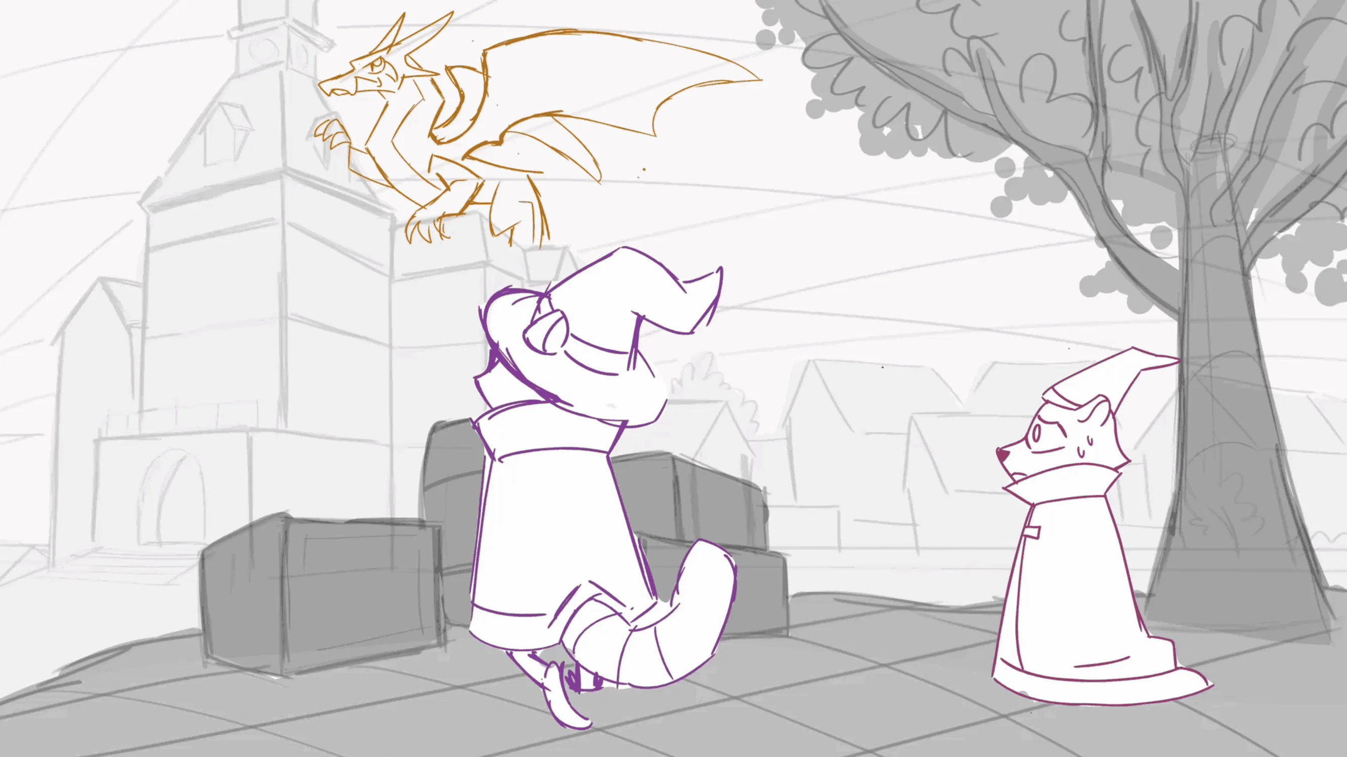 Two raccoon wizards try to defeat a dragon